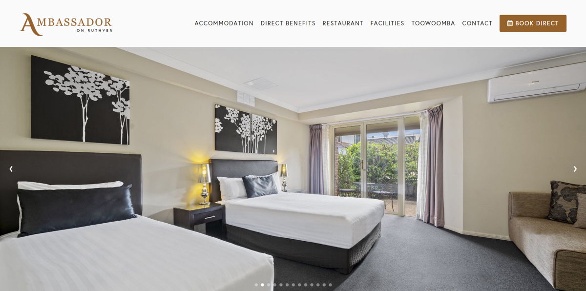 Screenshot of Ambassador On Ruthven, from the hotel websites collection.