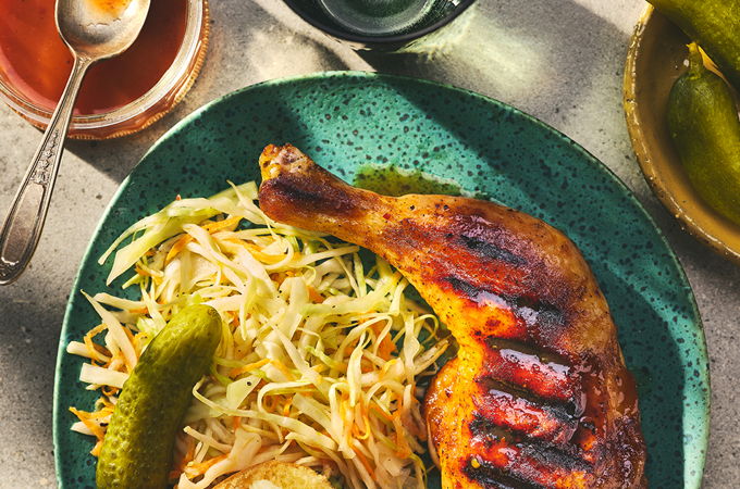 Grilled Chicken Legs with North Carolina Barbecue Sauce