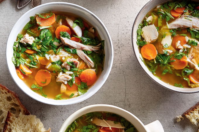 Soupe-repas au poulet et au riz