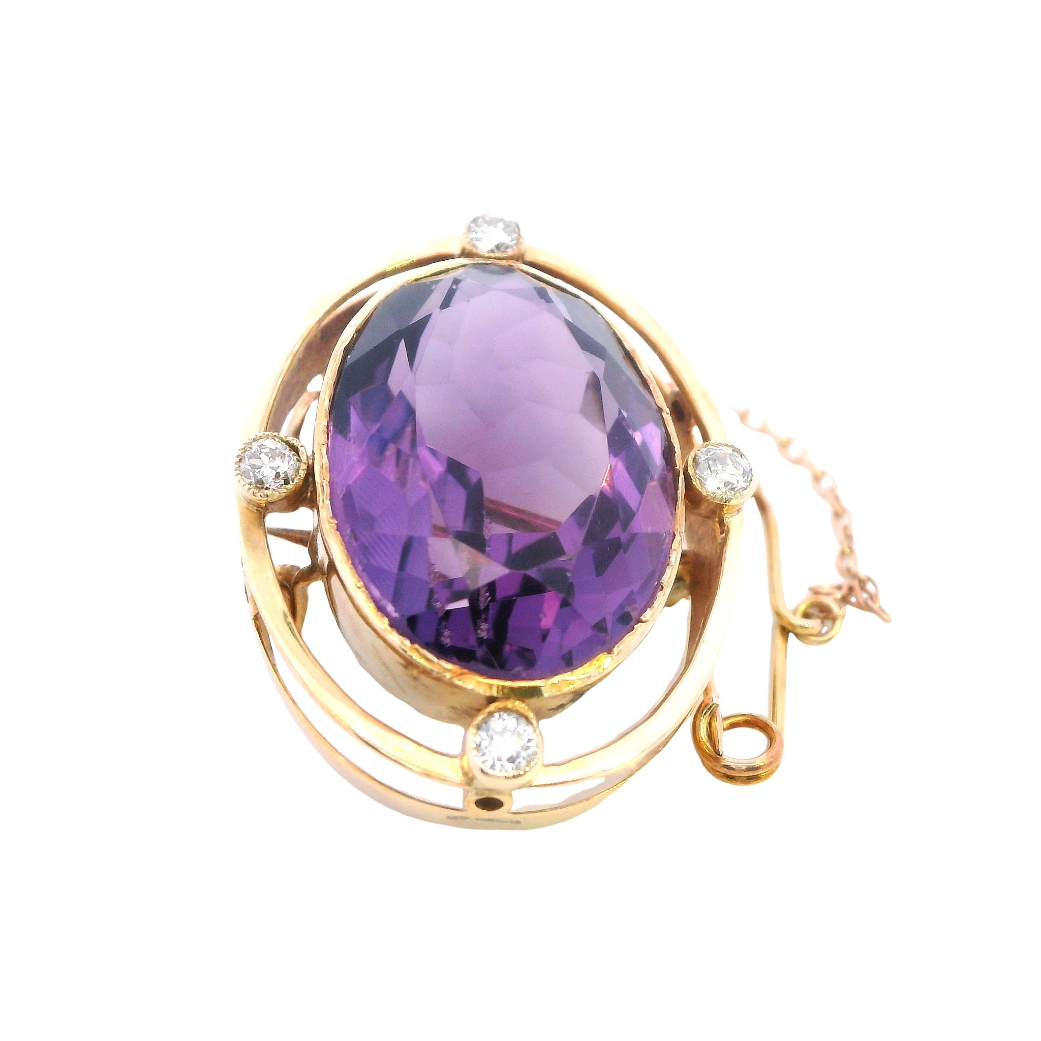 Amethyst and Diamond Brooch set in 9ct Yellow Gold - Image 3