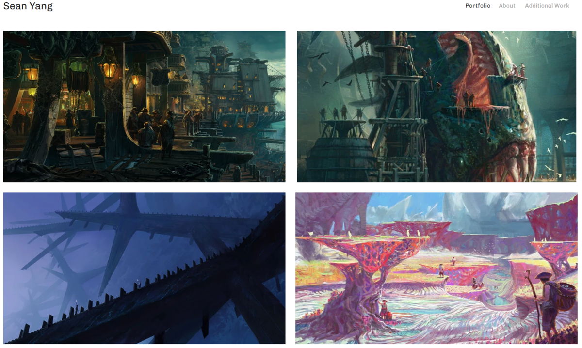 Screenshot of Sean Yang, from the concept art portfolios collection.