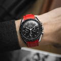 Omega speedmaster 3861 on red rubber strap wearing - Omega Seamaster blue dial watch on blue rubber strap - THE BEST EVERYDAY WATCHES FROM OMEGA