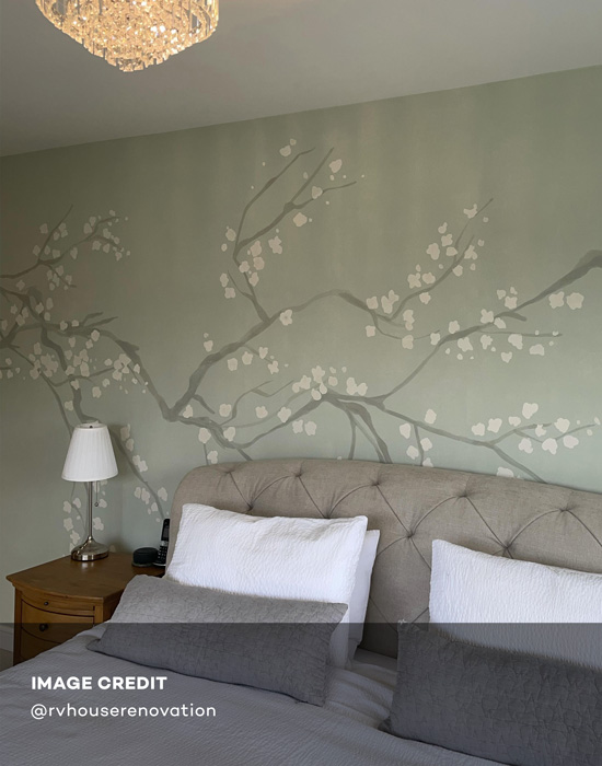 Blue & White Cherry Blossom Wall Mural customer install
