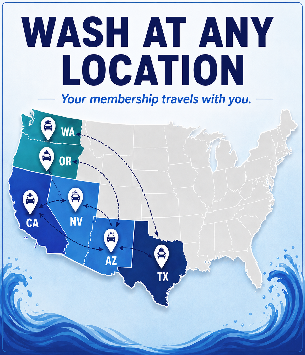 Wash at any location — your membership travels with you