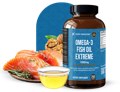 A bottle of the best fish oil supplements singapore surrounded by sources of Omega-3