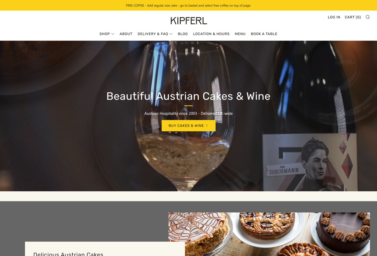 Screenshot of Kipferl, from the squarespace websites  collection.