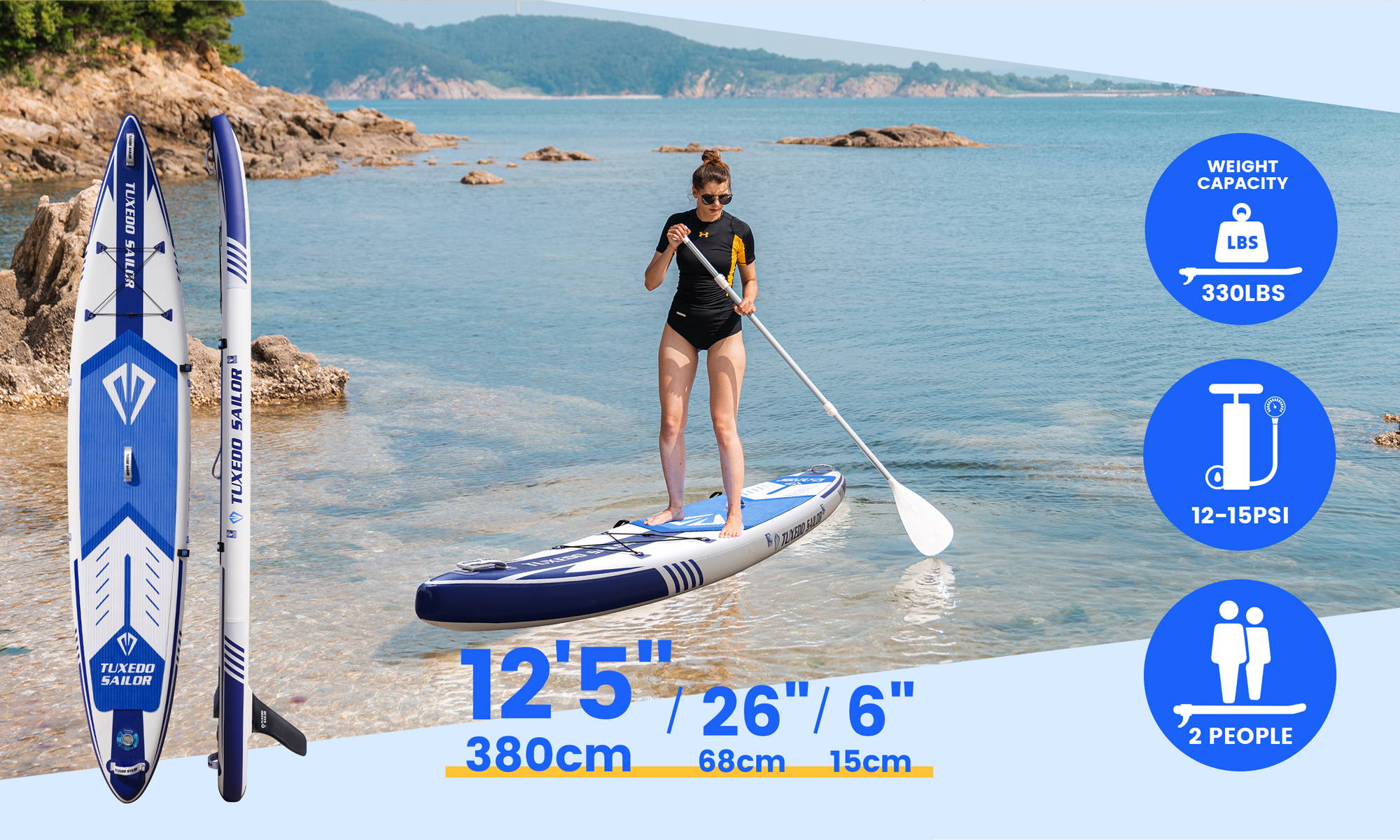 The size of Tuxedo Sailor SUP is 12'5''/26''/6''