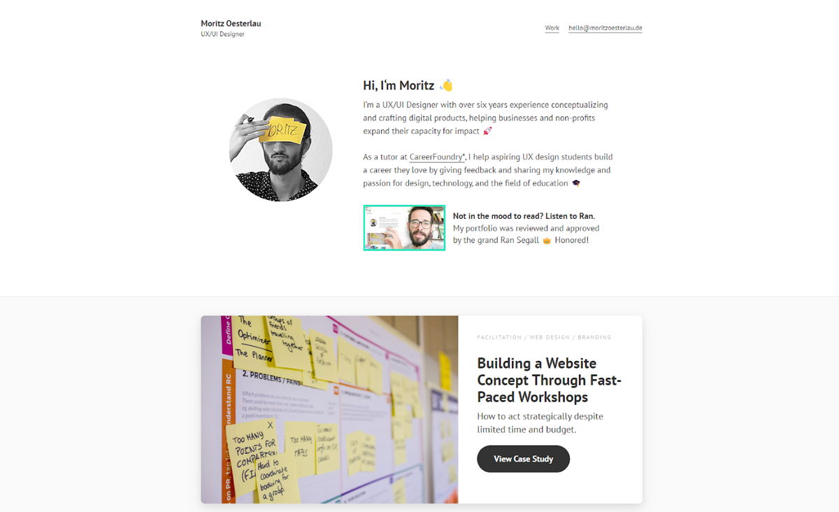 Screenshot of Moritz Oesterlau, from the ux portfolios collection.