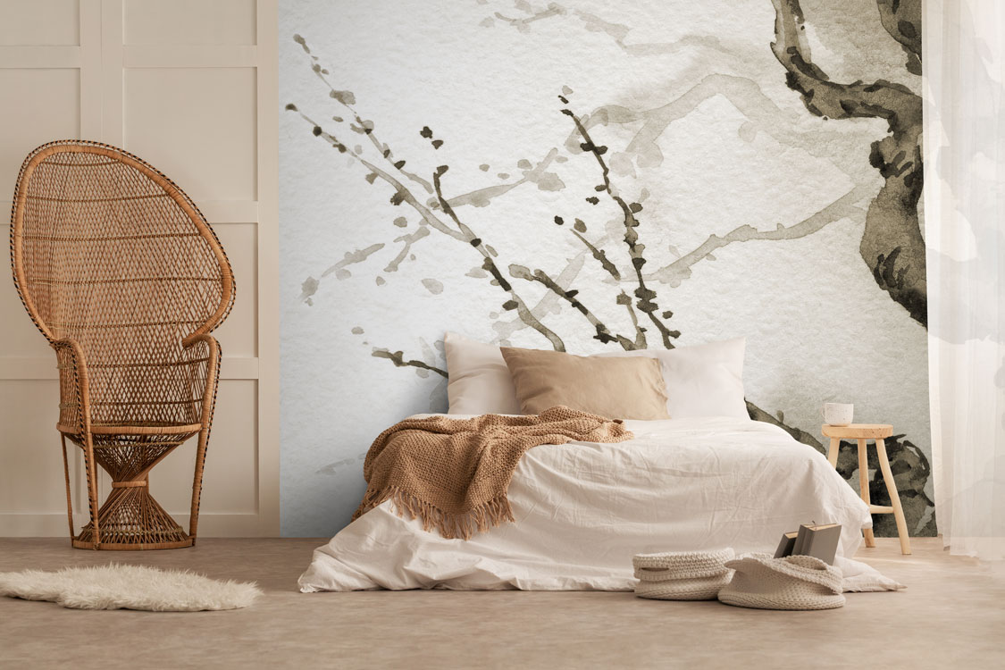 Brown & Cream Japanese Tree Wall Mural - Feathr Wallpapers