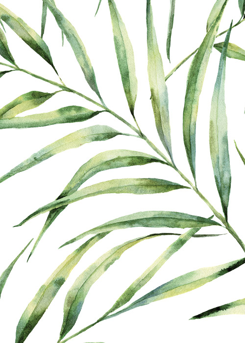 green & white leaf fabric panel image