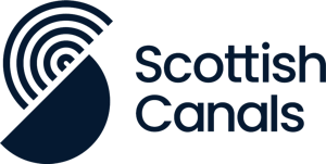 Logo of Scottish Canals, featuring a navy semi-circle with concentric arcs on the left and the text Scottish Canals in navy on the right.