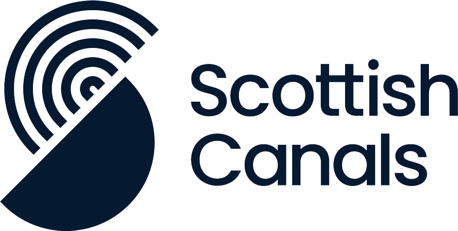 Logo of Scottish Canals, featuring a navy semi-circle with concentric arcs on the left and the text Scottish Canals in navy on the right.