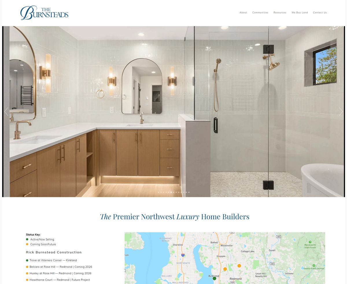 Screenshot of The Burnsteads, from the home builder websites collection.
