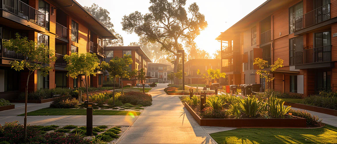 Diverse group entering LA General's Restorative Care Village at dawn