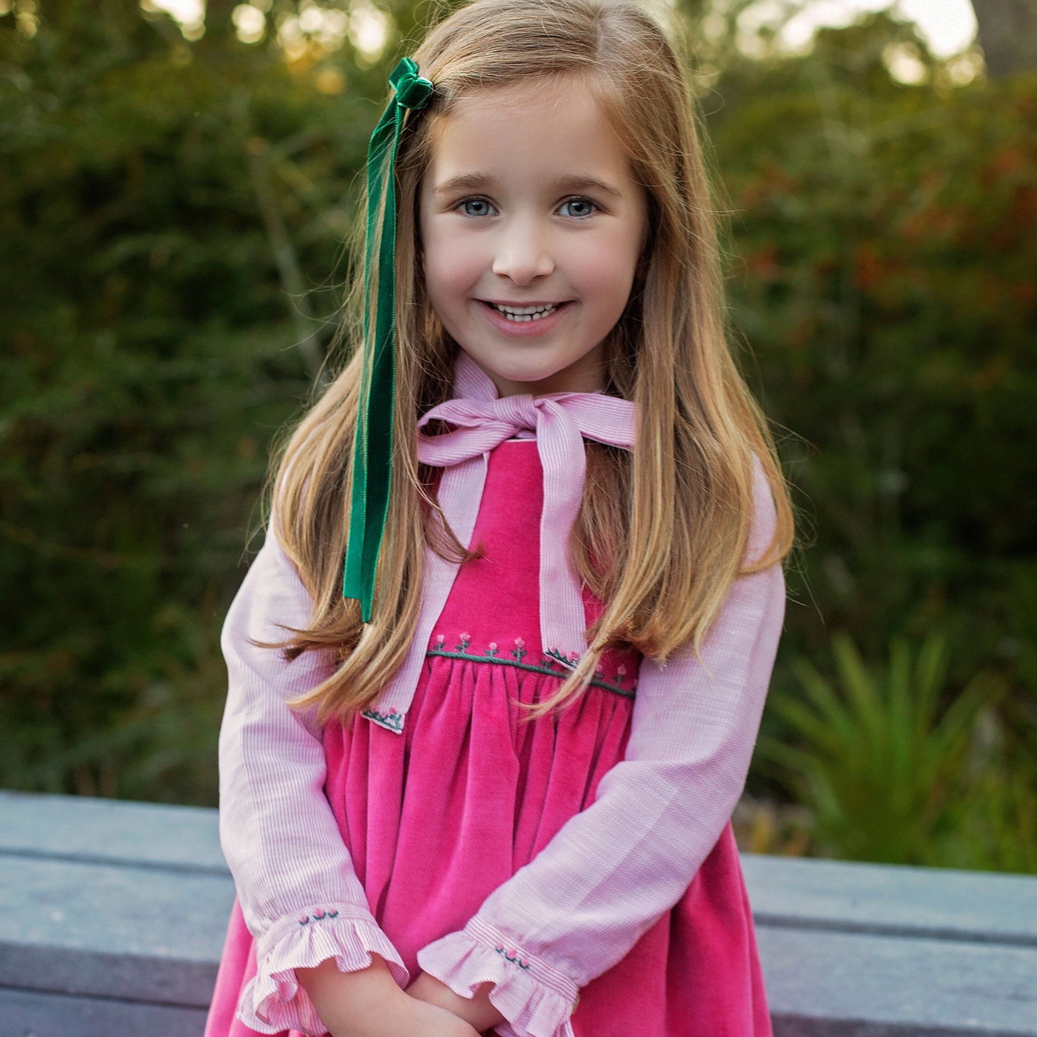 Velvet pink winter smocked dress