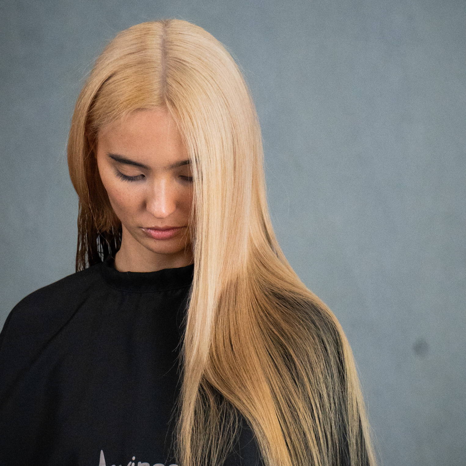 Davines hair model with bleached blonde hair