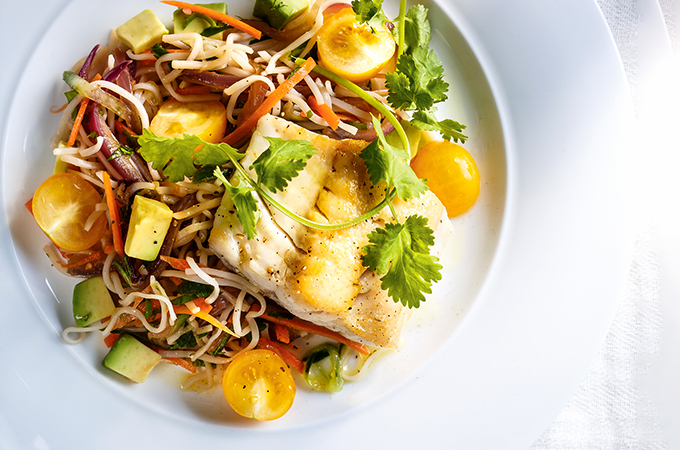 Seared Fish with Vegetable Vermicelli