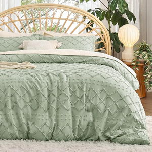 Bedsure Boho Duvet Cover Queen - Boho Bedding, Tufted Queen Duvet Cover for All Seasons, 3 Pieces Embroidery Shabby Chic Home Bedding Duvet Cover (Sage Green, Queen, 90x90)