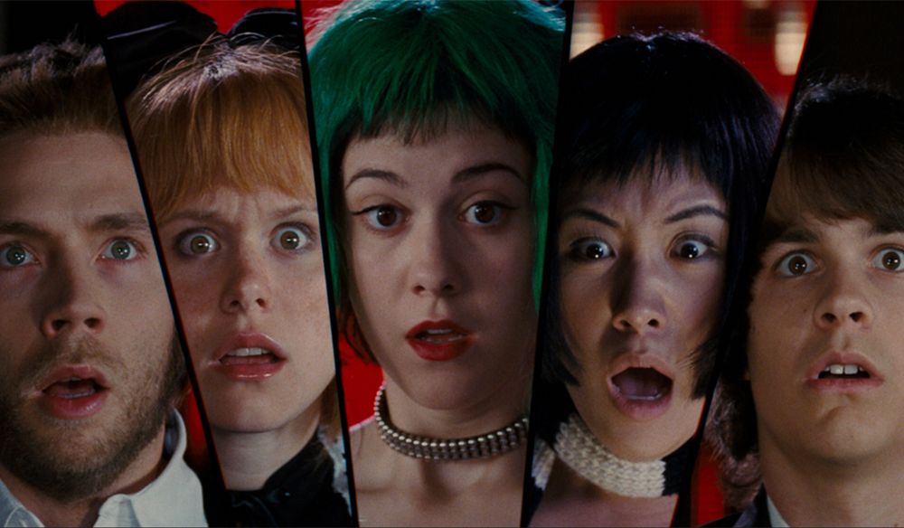 Ramona, Knives Chau and 3 other secondary characters cut side by side to show a shocked expression on their faces.