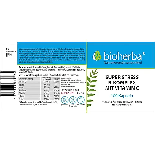 Super Stress B - Komplex Mit Vitamin C 100 Kapseln