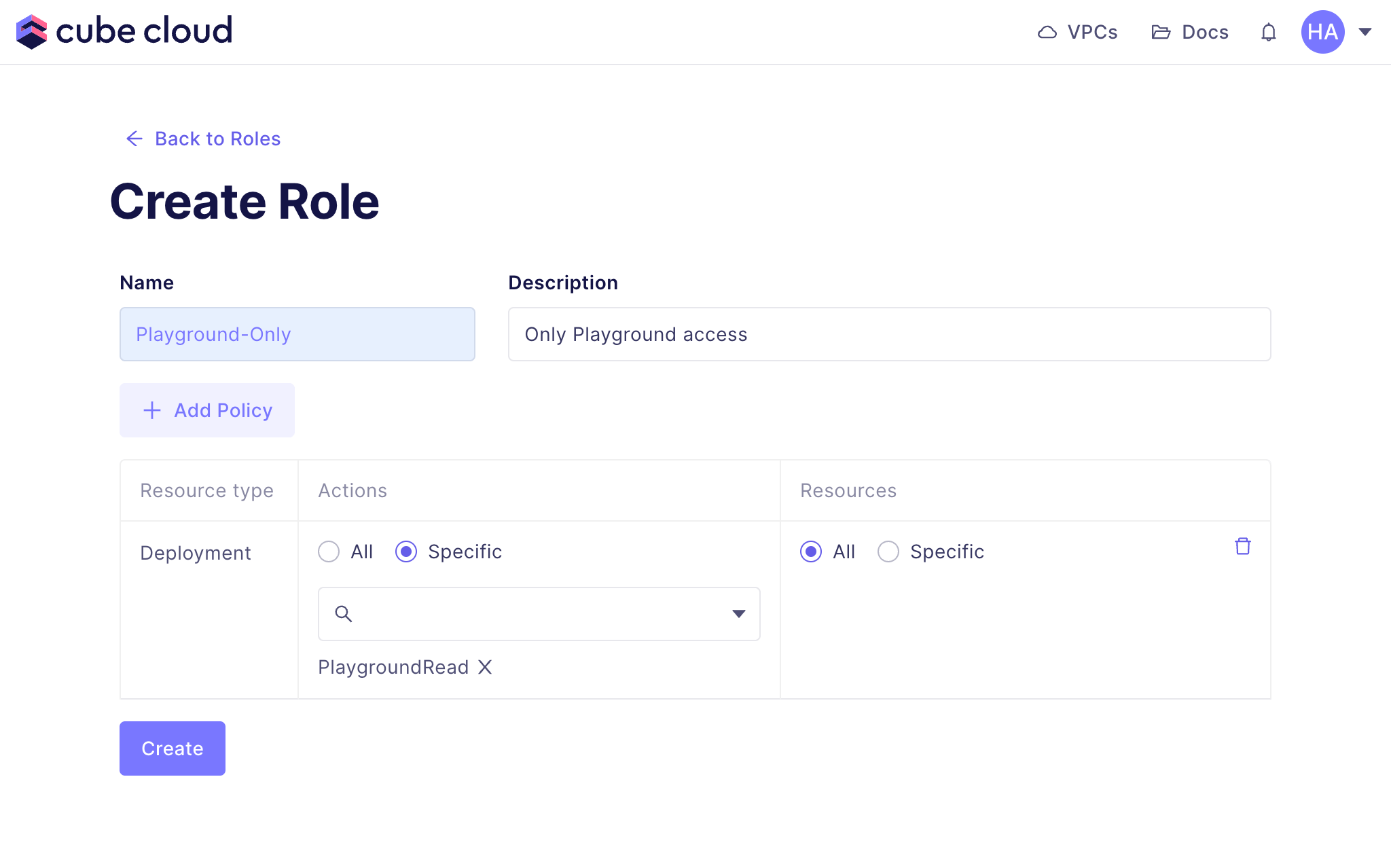 Cube Cloud Team Roles tab