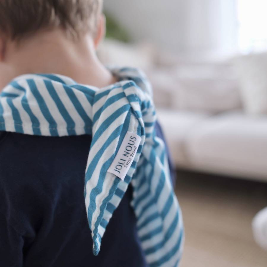 Foulard joli nous bleu blanc élégant chic pour bébé ou enfant, bambou OEKO-TEX et coton GOTS doux pratique polyvalent élégant chic haut de gamme ligné marine 