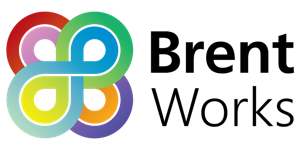 Logo showing a multicolored, interwoven design next to the text Brent Works in bold black letters. The design features overlapping loops in green, blue, purple, orange, red, and teal.