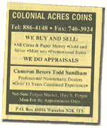 historical composite featuring an early yellow 'We Buy and Sell All Coins & Appraisals' newspaper ad
