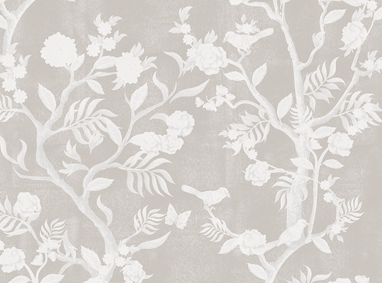cream chinoiserie fabric with birds panel image