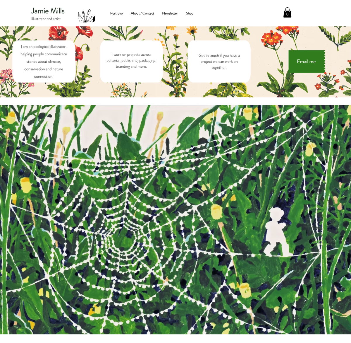 Screenshot of Jamie Mills, from the illustrator portfolios collection.