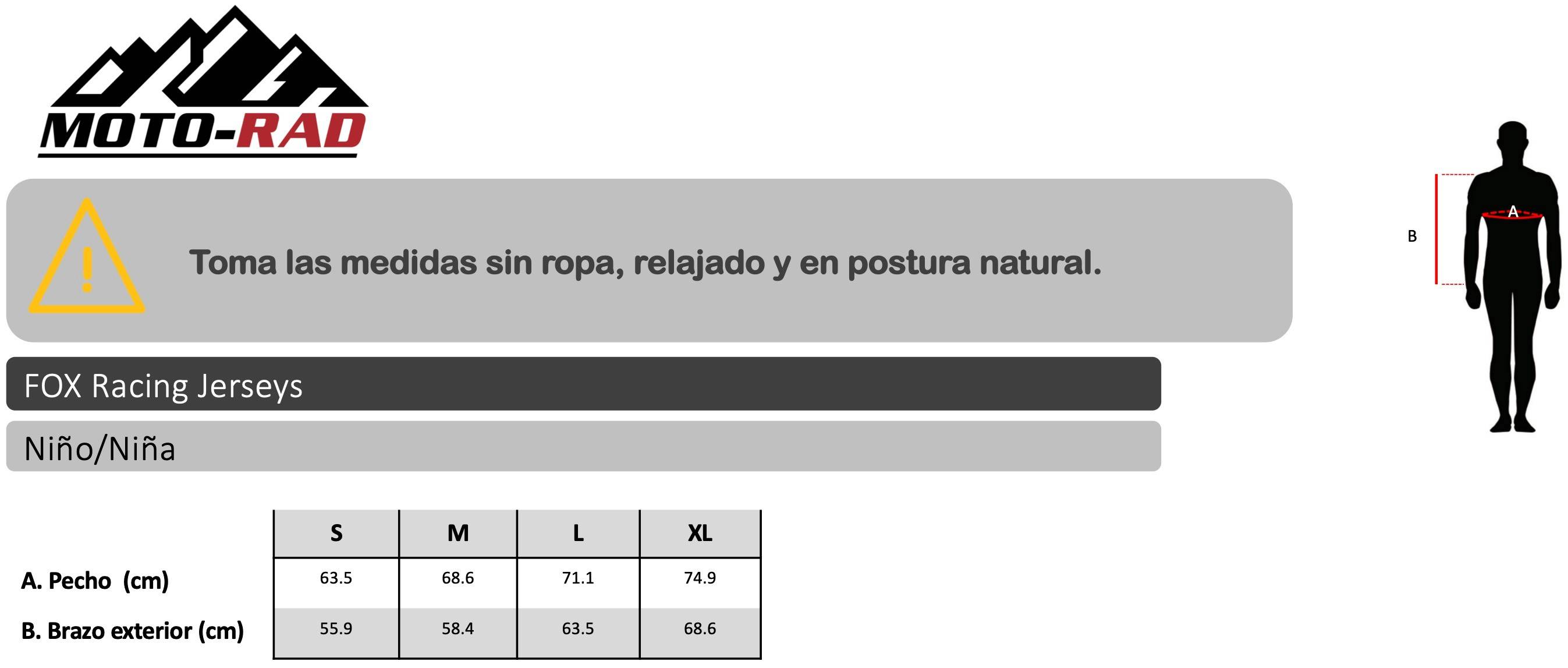 Guia de Tallas Jerseys Niño Fox Racing
