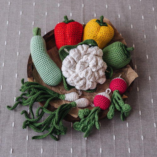 GROENTE Haakpatroon PDF: bloemkool merg groene ui radijs paprika Amigurumi Eten Speel Eten Patroon Amigurumi Speelgoed Pretend Play