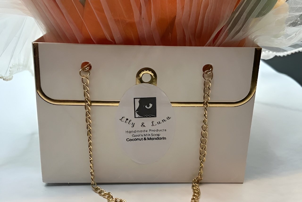 Coconut & Mandarin Soap Flower Handbag Bouquet/Arrangement - Image 3