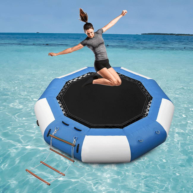 10ft Inflatable Water Bouncer, Blue Water Trampoline Splash Padded Inflatable Bouncer Bounce Swim Platform for Water Sports