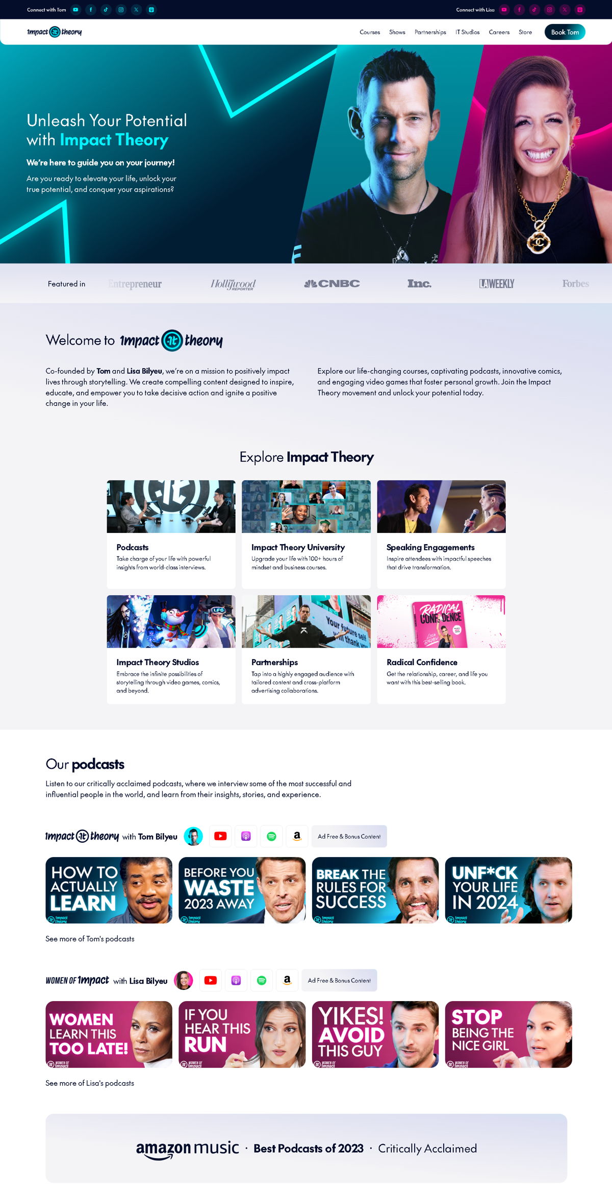 Screenshot of Impact Theory, from the homepage examples collection.