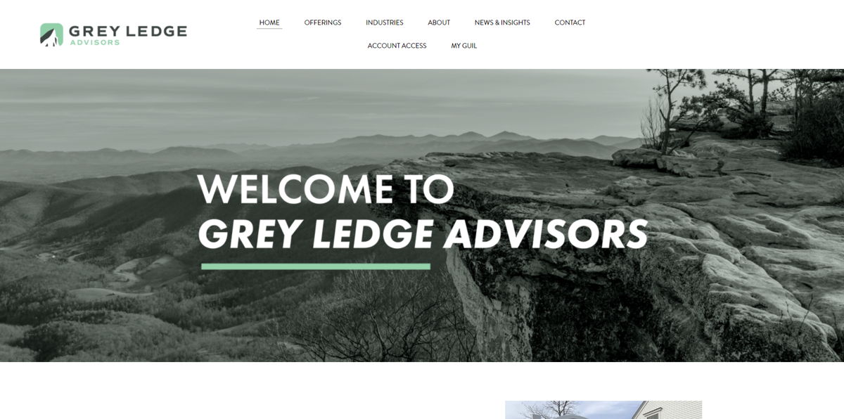 Screenshot of Grey Ledge Advisors, from the financial advisor websites collection.