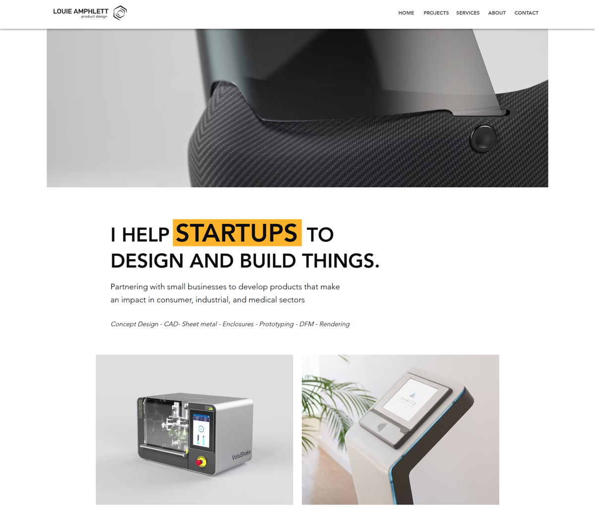 Screenshot of Louie Amphlett, from the industrial design portfolios collection.