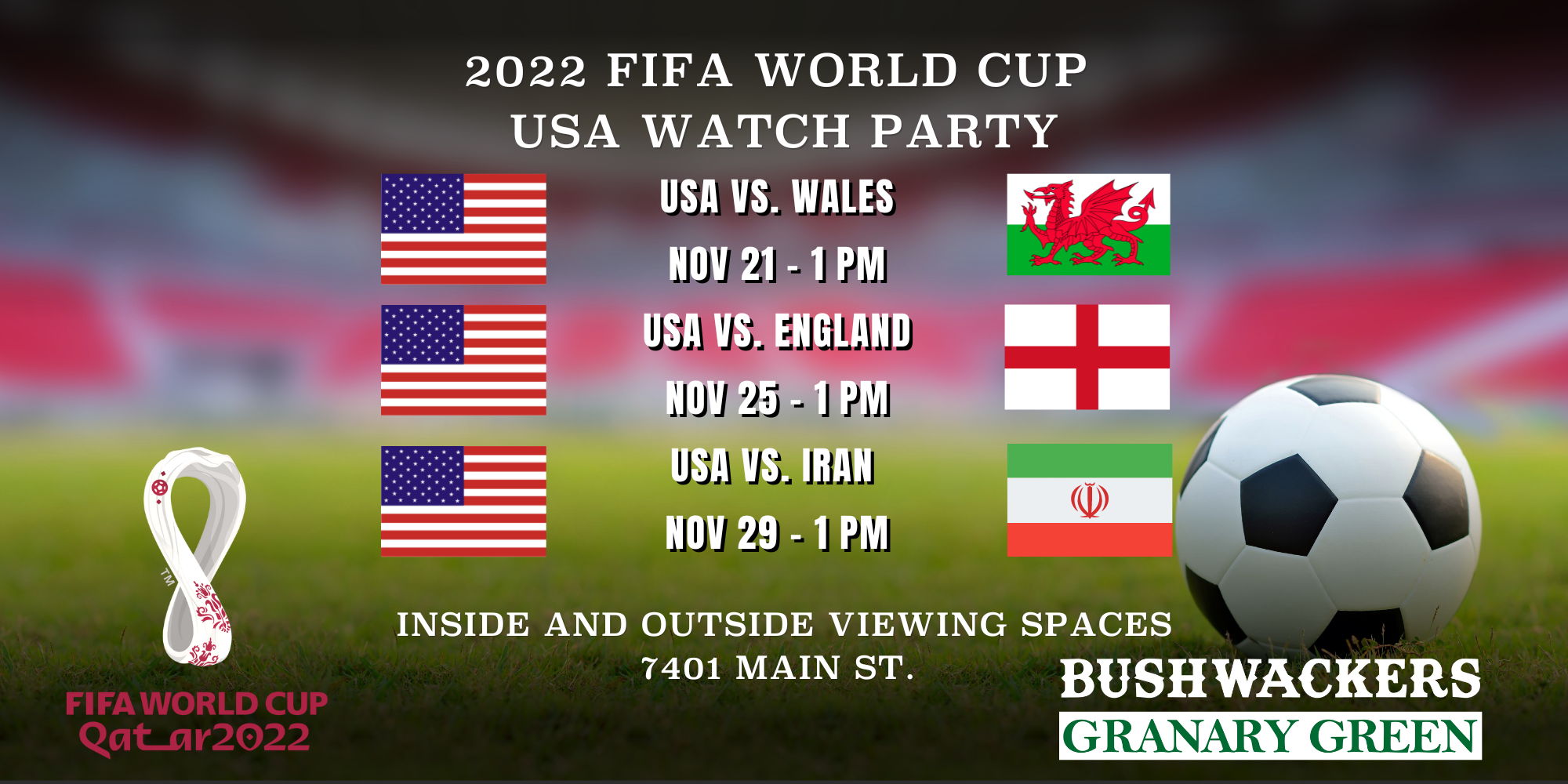 FIFA WC USA Watch Party - USA v. Iran (game time 1pm) promotional image