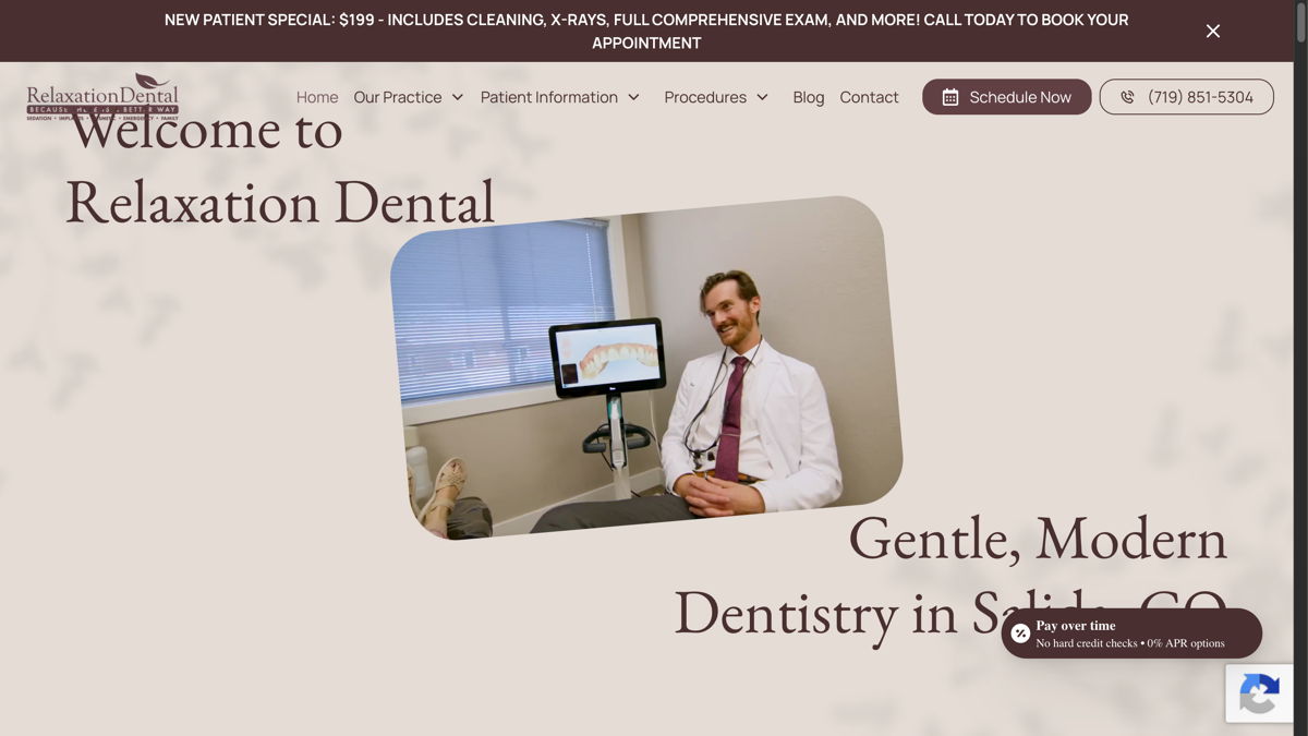Screenshot of Relaxation Dental, from the dentist websites collection.