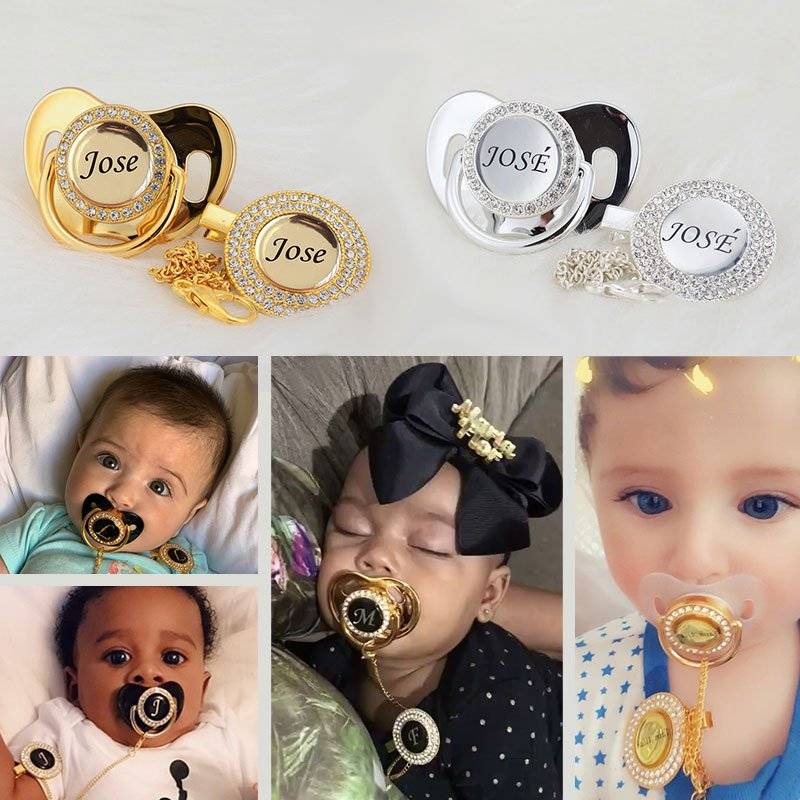 Bling Personalized Golden Baby Pacifier Clip Best Baby Gift Off Babydelta