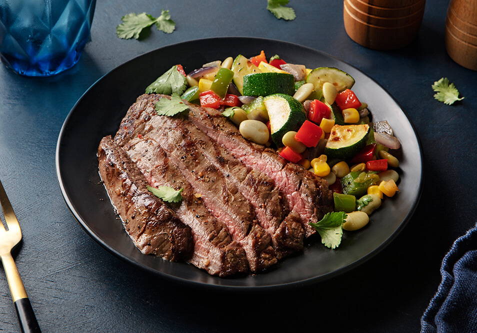 Chipotle Lime Grass-Fed Flank Steak with Mexican Sweet Corn and Vegetables