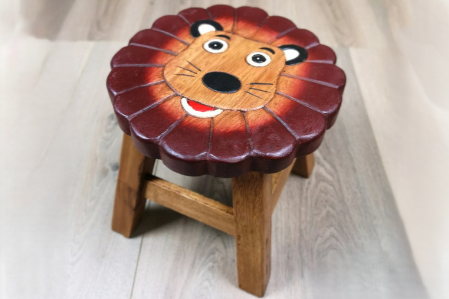 Kids Chair Wooden Stool Animal Lion Theme Children’s Chair and Toddlers Stepping Stool