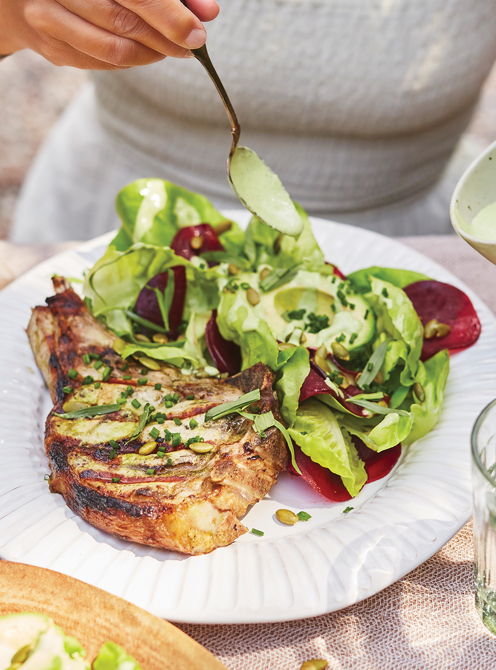 Grilled Veal with Beet and Avocado Salad