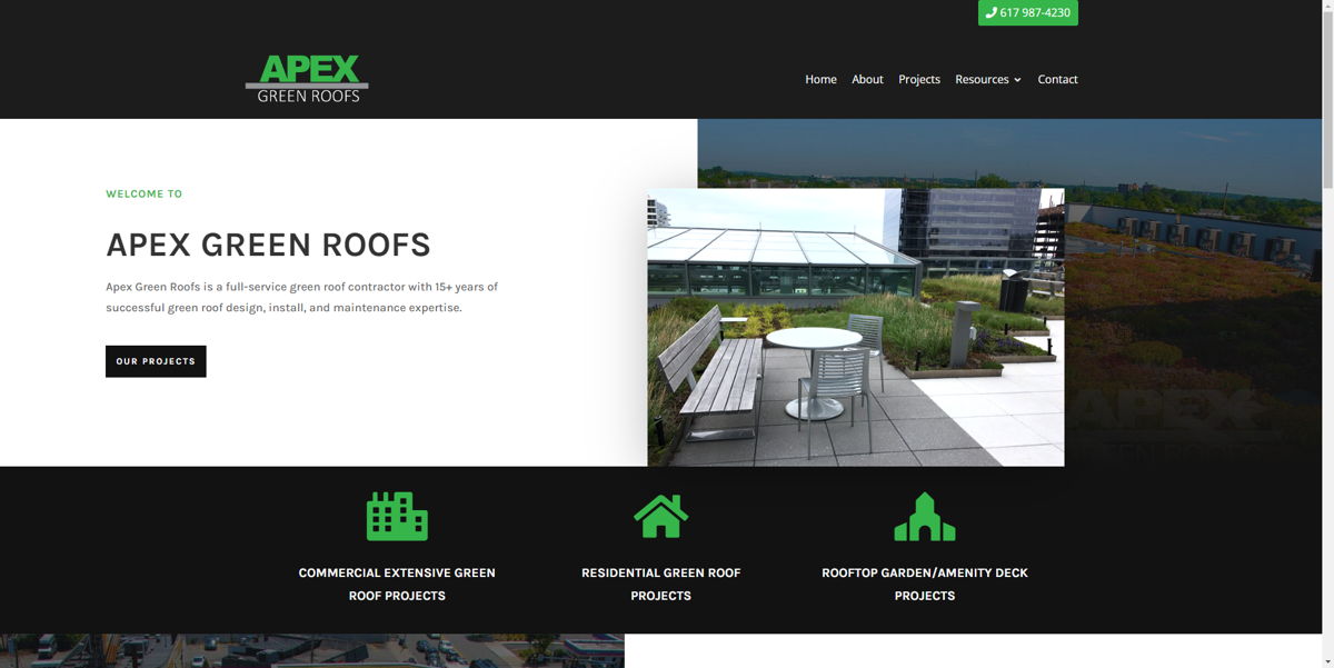 Screenshot of Apex Green Roofs, from the contractor websites collection.