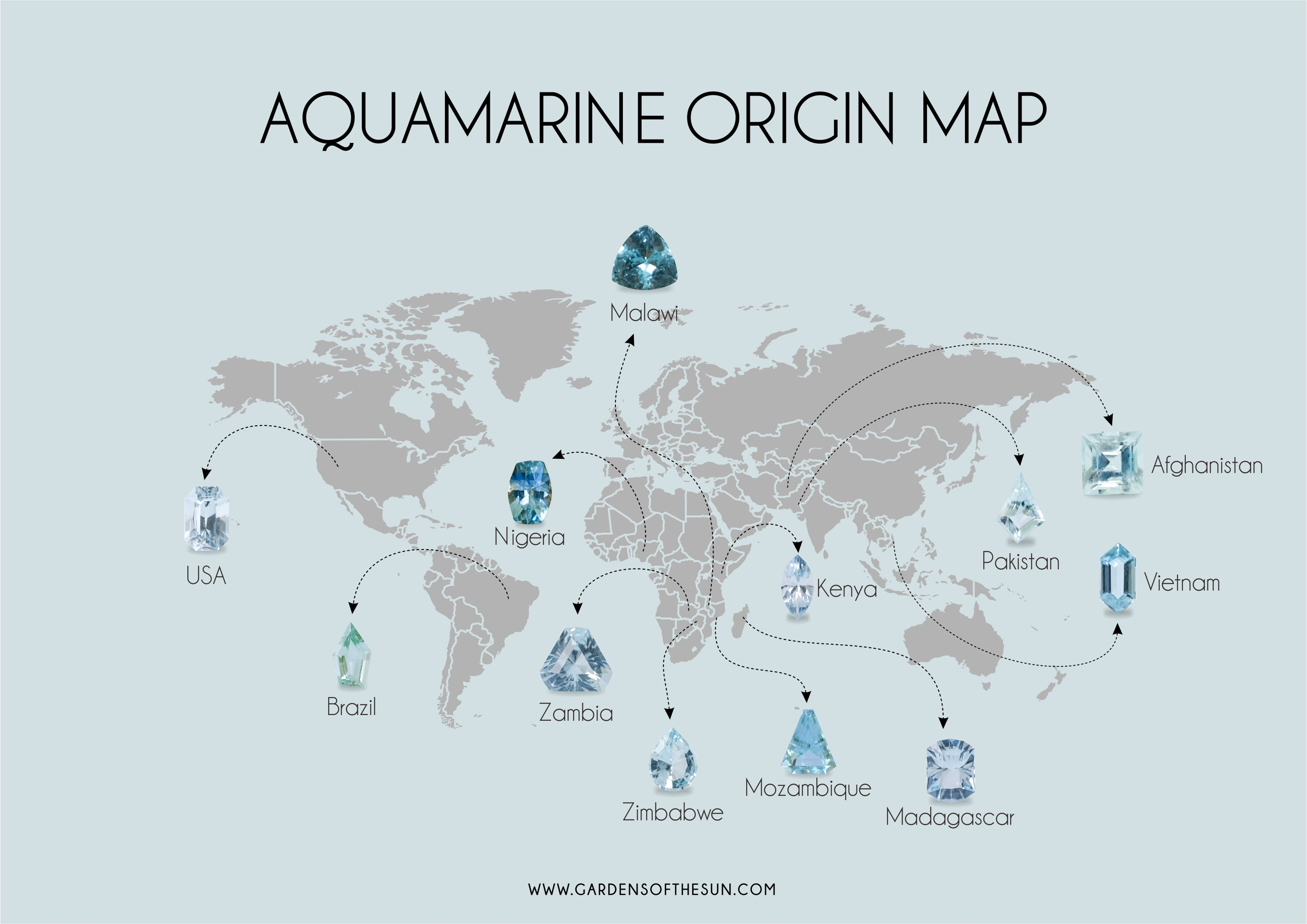 Aquamarine origin map