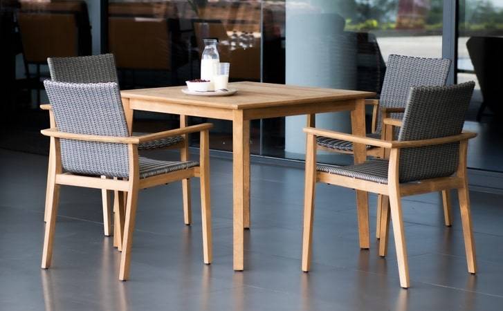 Maya Loren Teak All Weather Wicker Outdoor Patio Dining Table and Chairs