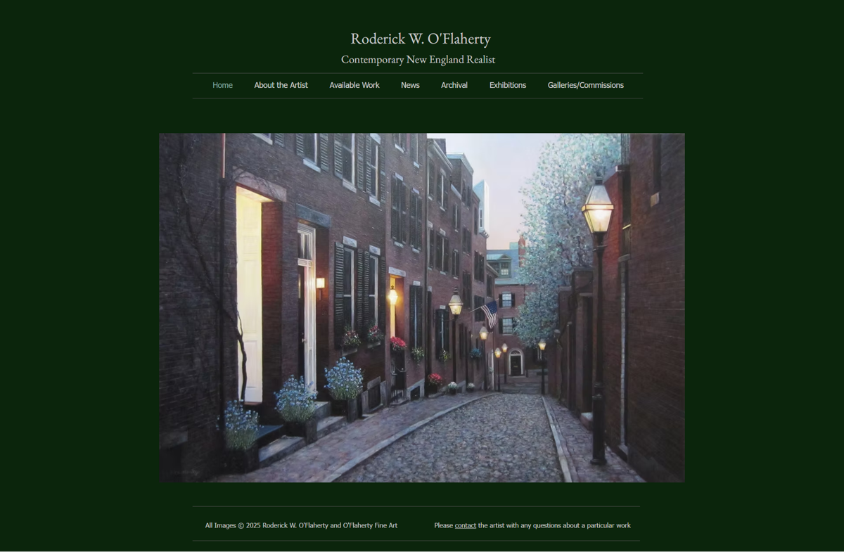 Screenshot of Roderick W. O'Flaherty, from the wix portfolio website examples collection.