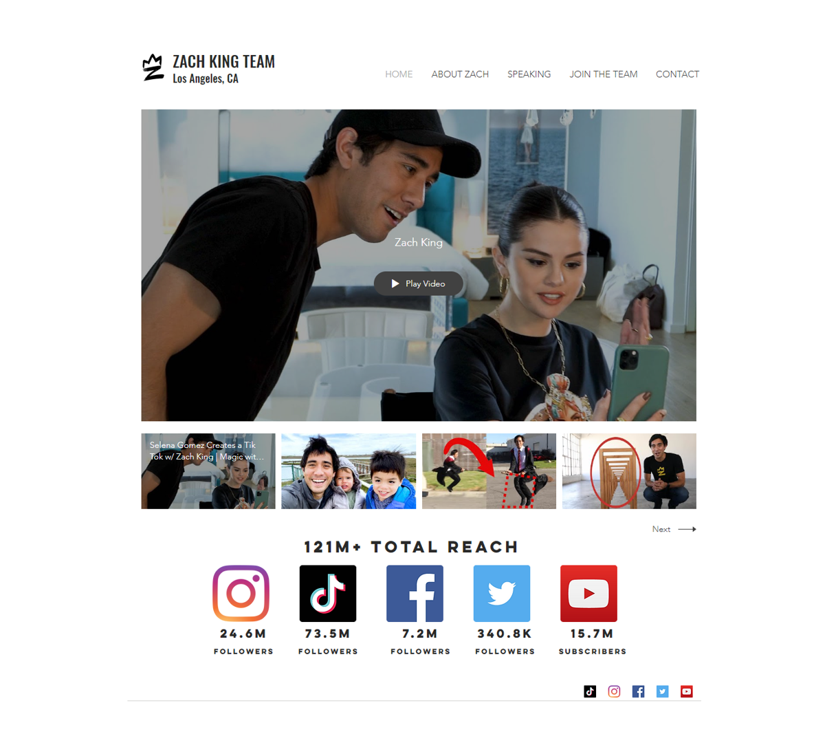 Screenshot of Zach King Team, from the influencer websites collection.