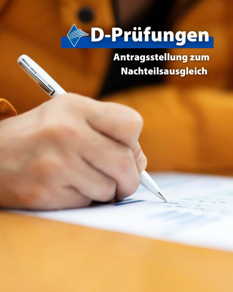 🎼 Nachteilsausgleich bei D-Prüfungen 🎼
 
Chancengleichheit ist uns wichtig! Teilnehmende, die aufgrund einer dauerhaften Beeinträchtigung ihre D-Prüfung nicht unter den regulären Bedingungen erbringen können, haben die Möglichkeit, einen Nachteilsaus
