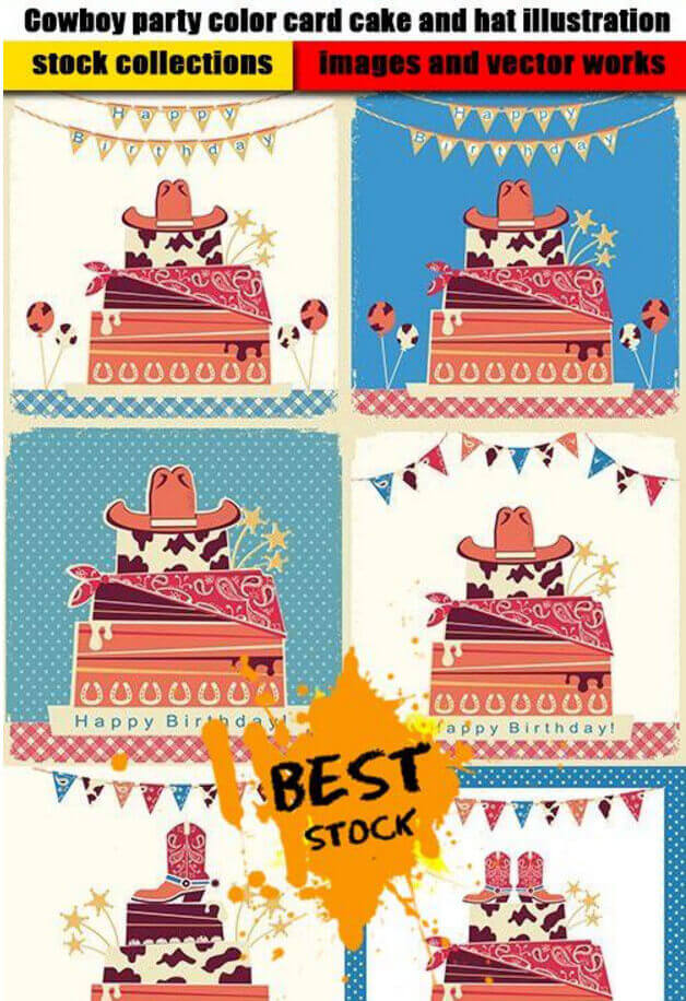 Цветные фото ковбойской вечеринки и тортов со шляпами в .eps, .ai, .jpg
